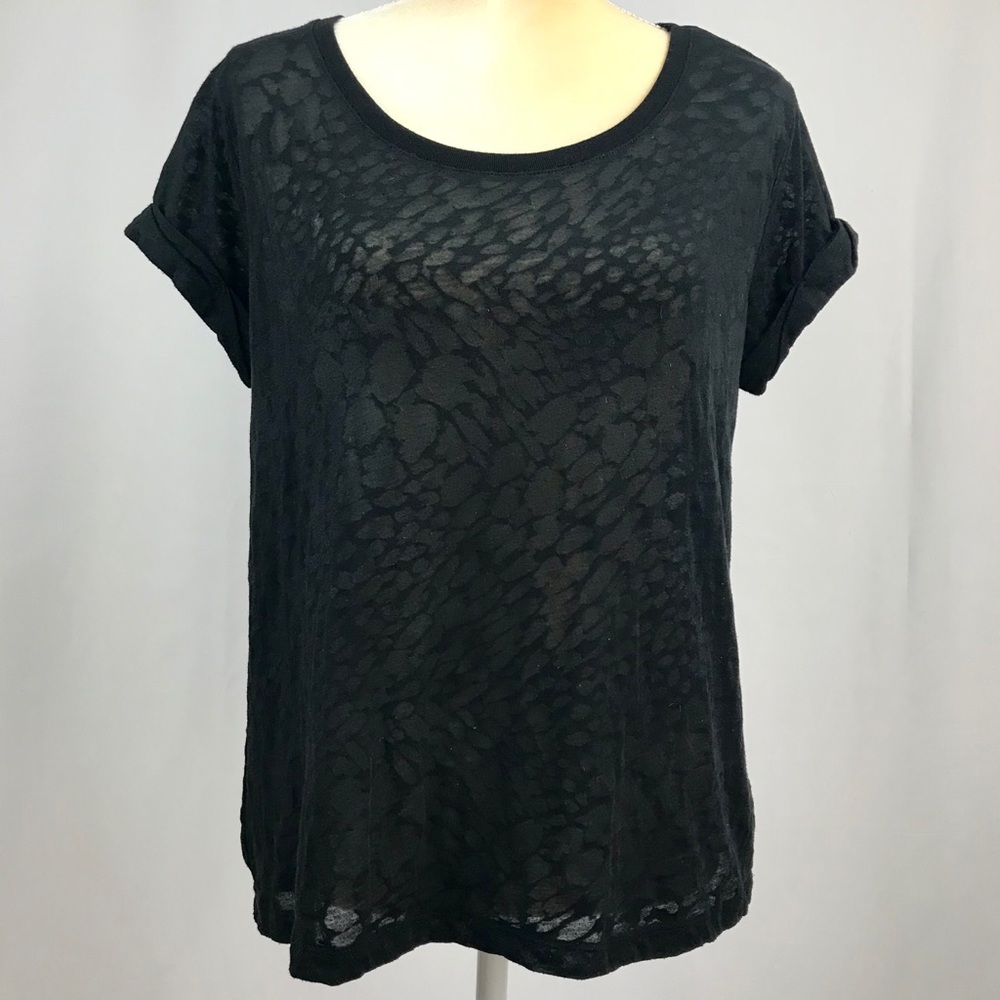 H&M Basic Black Top w/ Sheer Animal Print Pattern